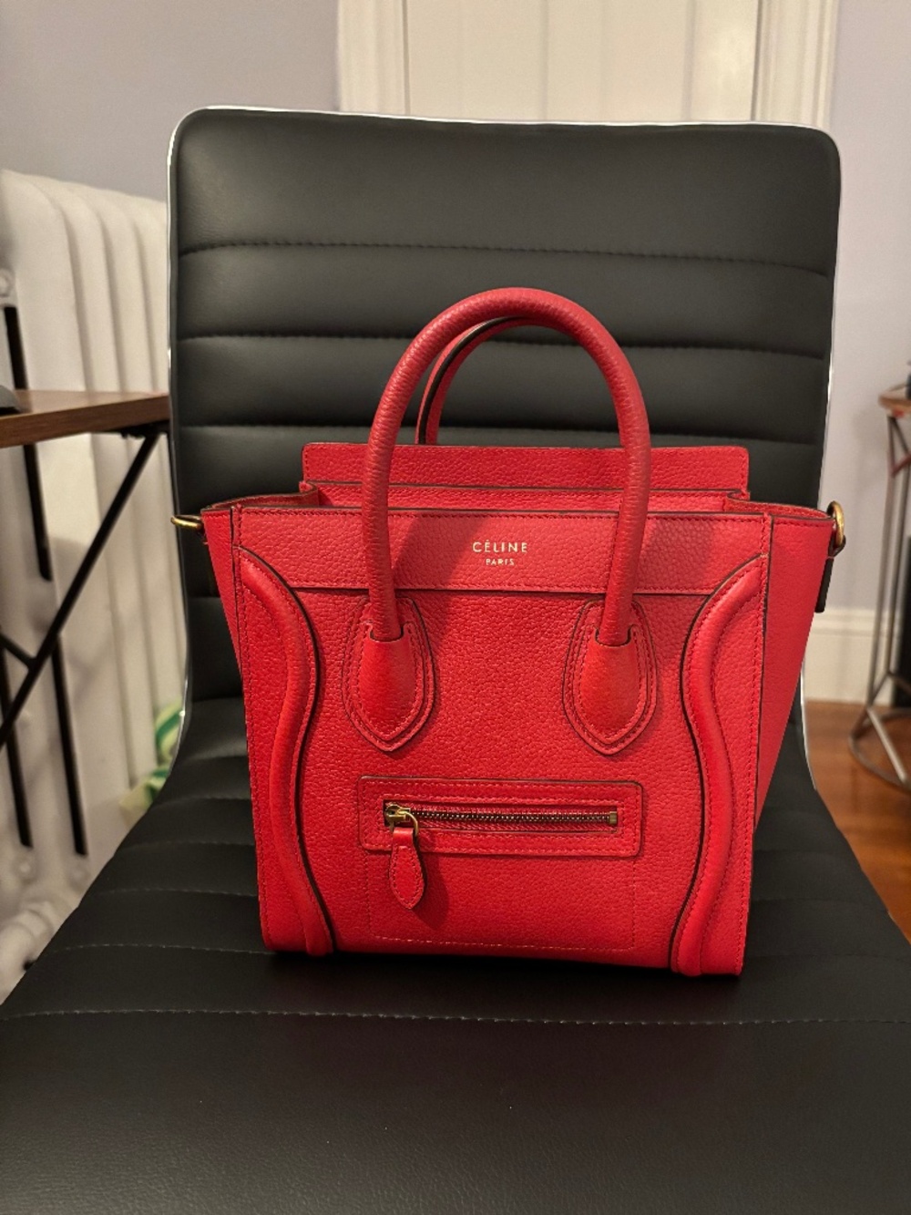 Celine Leather Luggage Nano in Red